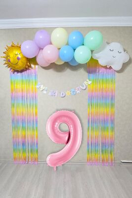 Gökkuşağı Konsept Pembe Yaş Balonu Lüks Parti Süeleme Seti Balon Zinciri Seti - 10