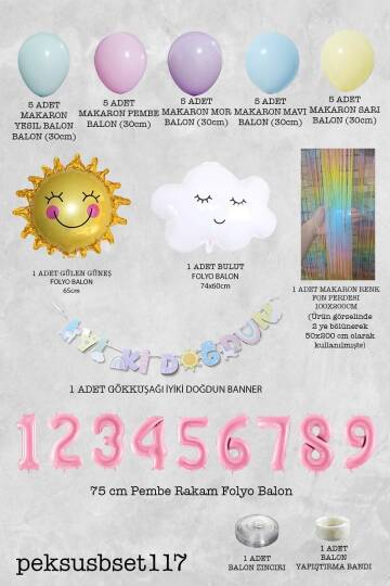 Gökkuşağı Konsept Pembe Yaş Balonu Lüks Parti Süeleme Seti Balon Zinciri Seti - 2