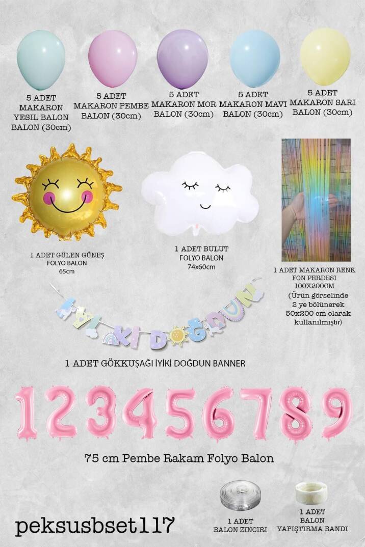 Gökkuşağı Konsept Pembe Yaş Balonu Lüks Parti Süeleme Seti Balon Zinciri Seti - 2