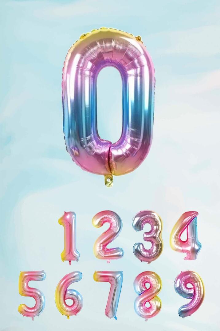 Gökkuşağı Rakam Folyo Balon Deniz Kızı Tema Rakam Balon 75cm - 1