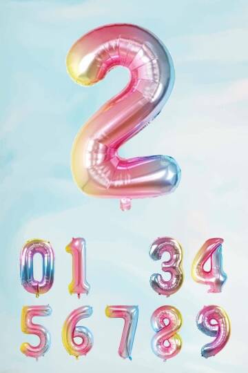 Gökkuşağı Rakam Folyo Balon Deniz Kızı Tema Rakam Balon 75cm - 3