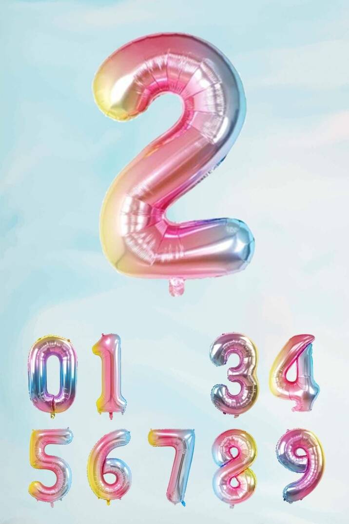 Gökkuşağı Rakam Folyo Balon Deniz Kızı Tema Rakam Balon 75cm - 3