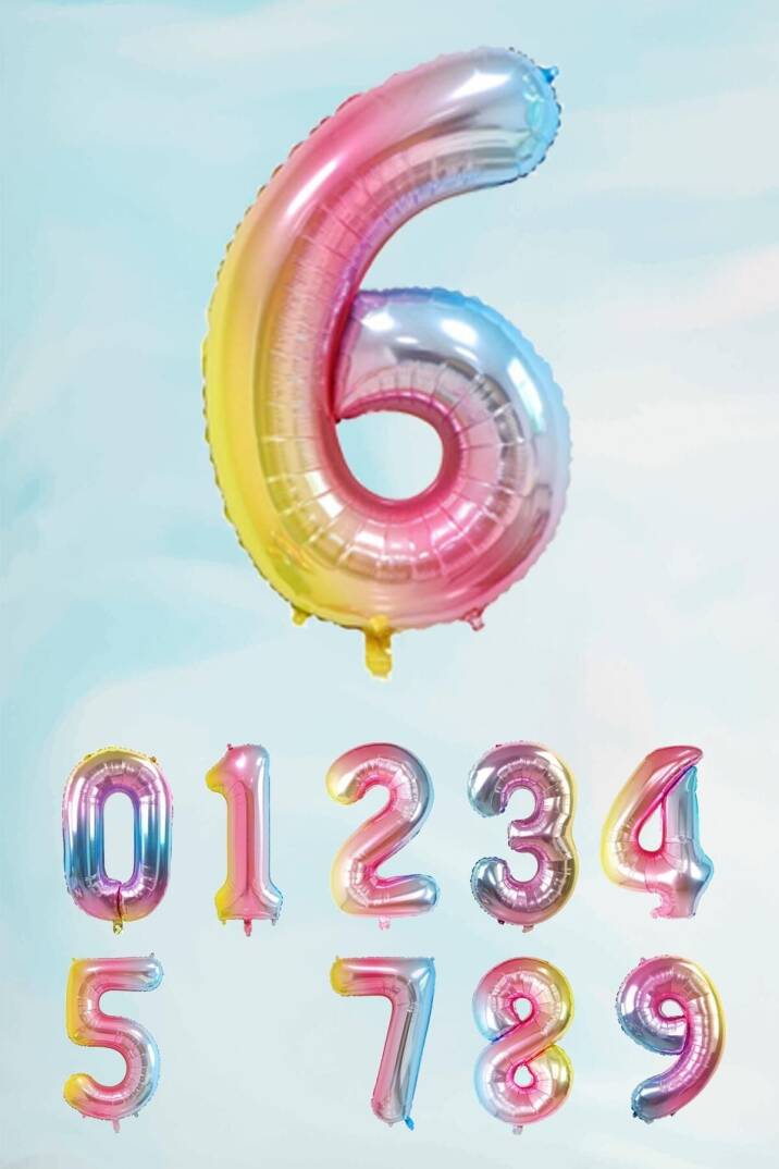 Gökkuşağı Rakam Folyo Balon Deniz Kızı Tema Rakam Balon 75cm - 7