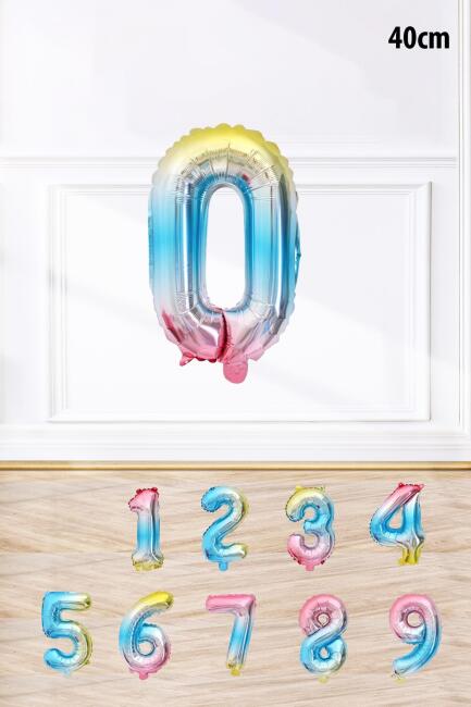 Gökkuşağı Renk Rakam Folyo Balon Rengarenk Yaş Balonu Sayı Balonlar 16 inç 40 cm - 2