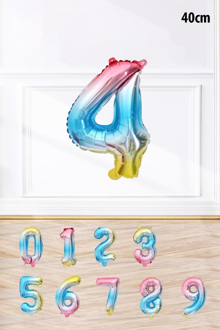 Gökkuşağı Renk Rakam Folyo Balon Rengarenk Yaş Balonu Sayı Balonlar 16 inç 40 cm - 5
