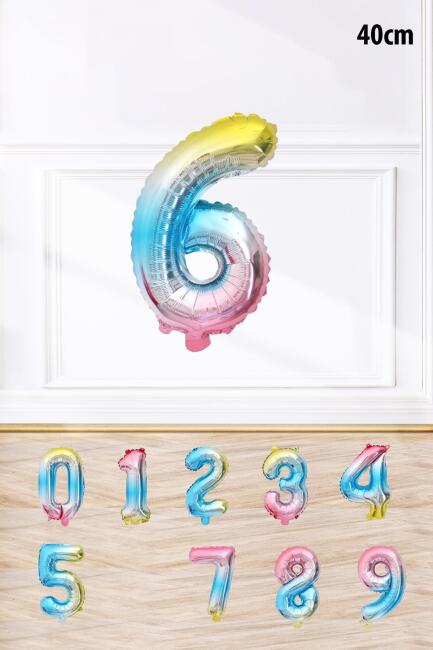 Gökkuşağı Renk Rakam Folyo Balon Rengarenk Yaş Balonu Sayı Balonlar 16 inç 40 cm - 7