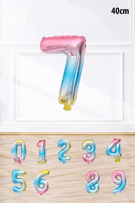Gökkuşağı Renk Rakam Folyo Balon Rengarenk Yaş Balonu Sayı Balonlar 16 inç 40 cm - 8