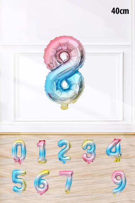 Gökkuşağı Renk Rakam Folyo Balon Rengarenk Yaş Balonu Sayı Balonlar 16 inç 40 cm - 9