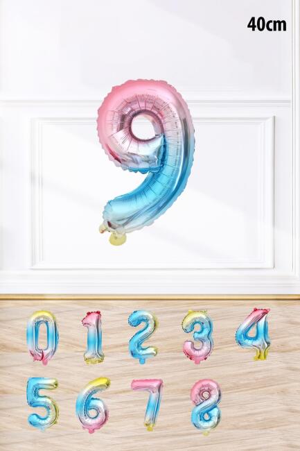 Gökkuşağı Renk Rakam Folyo Balon Rengarenk Yaş Balonu Sayı Balonlar 16 inç 40 cm - 10