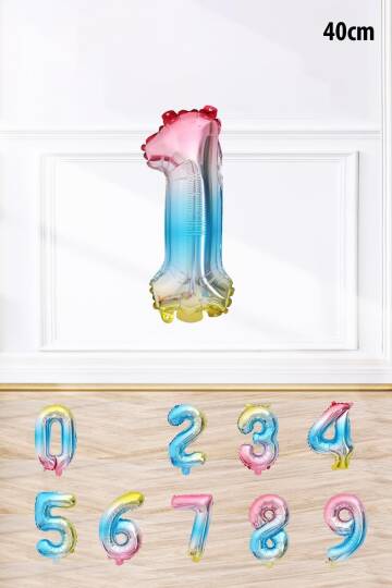 Gökkuşağı Renk Rakam Folyo Balon Rengarenk Yaş Balonu Sayı Balonlar 16 inç 40 cm - 1