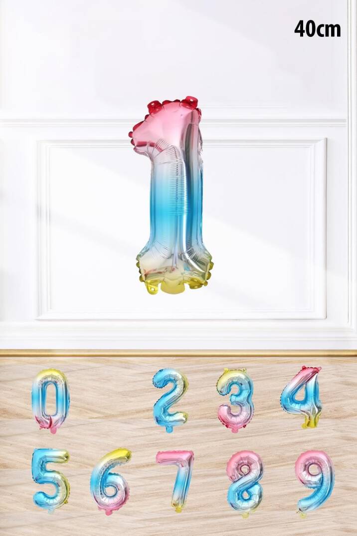 Gökkuşağı Renk Rakam Folyo Balon Rengarenk Yaş Balonu Sayı Balonlar 16 inç 40 cm - 1