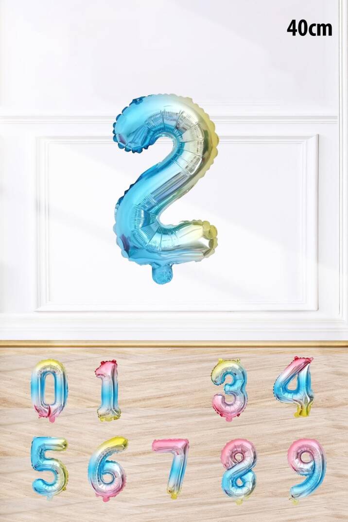 Gökkuşağı Renk Rakam Folyo Balon Rengarenk Yaş Balonu Sayı Balonlar 16 inç 40 cm - 3