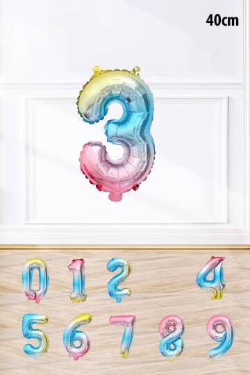 Gökkuşağı Renk Rakam Folyo Balon Rengarenk Yaş Balonu Sayı Balonlar 16 inç 40 cm - 4