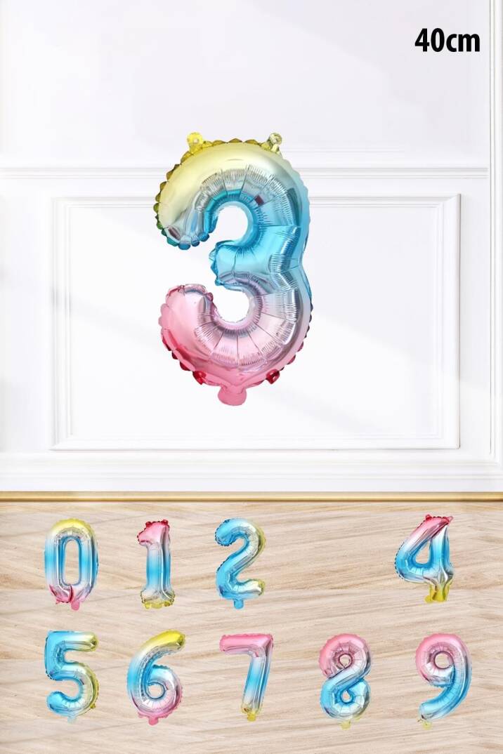 Gökkuşağı Renk Rakam Folyo Balon Rengarenk Yaş Balonu Sayı Balonlar 16 inç 40 cm - 4