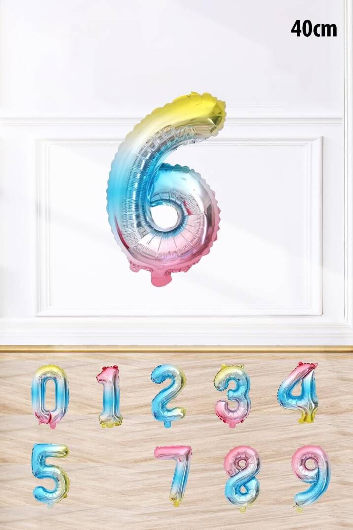 Gökkuşağı Renk Rakam Folyo Balon Rengarenk Yaş Balonu Sayı Balonlar 16 inç 40 cm - 7