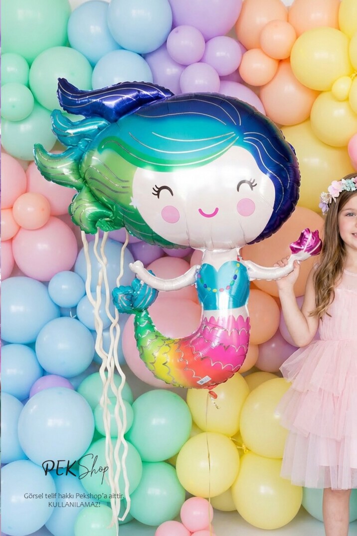 Gökkuşağı Renkler Deniz Kızı Folyo Balon - 3