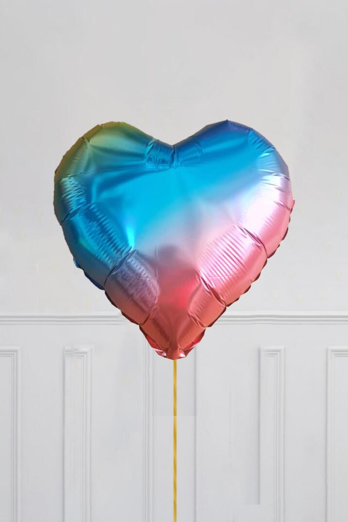 Gökkuşağı Renkleri Kalp Folyo Balon 18inç 45cm - 1