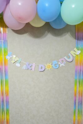 Gökkuşağı Tema İyi Ki Doğdun Banner Gökkuşağı Unicorn Temalı Doğum Günü Süsleri - 1