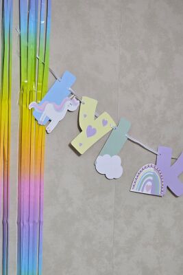 Gökkuşağı Tema İyi Ki Doğdun Banner Gökkuşağı Unicorn Temalı Doğum Günü Süsleri - 2