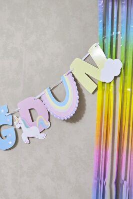 Gökkuşağı Tema İyi Ki Doğdun Banner Gökkuşağı Unicorn Temalı Doğum Günü Süsleri - 3