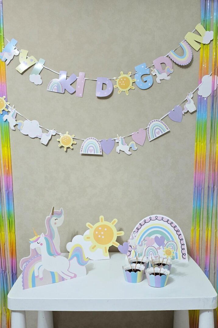 Gökkuşağı Tema İyi Ki Doğdun Banner Gökkuşağı Unicorn Temalı Doğum Günü Süsleri - 4