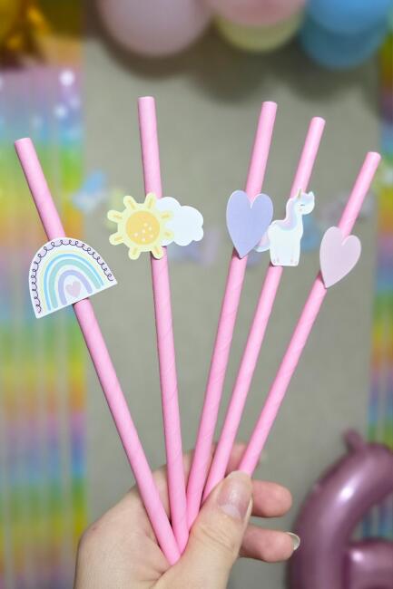 Gökkuşağı Unicorn Tema Pipet Süsleri 10lu Unicorn Konsept Lüks Pipet Paketi - 2