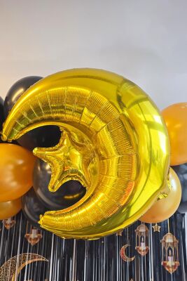 Gold Ay Yıldız Folyo Balon Ramazan Balonu Ramazan Süsleri Ay Yıldız Balon - 1