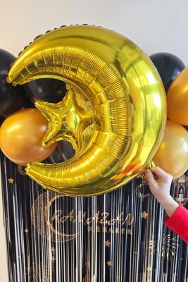 Gold Ay Yıldız Folyo Balon Ramazan Balonu Ramazan Süsleri Ay Yıldız Balon - 3