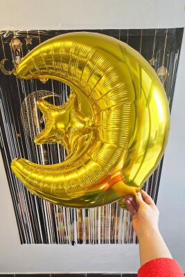 Gold Ay Yıldız Folyo Balon Ramazan Balonu Ramazan Süsleri Ay Yıldız Balon - 4
