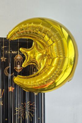Gold Ay Yıldız Folyo Balon Ramazan Balonu Ramazan Süsleri Ay Yıldız Balon - 5