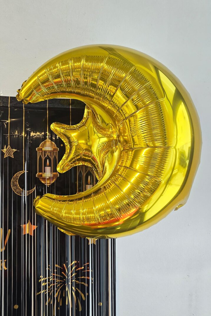 Gold Ay Yıldız Folyo Balon Ramazan Balonu Ramazan Süsleri Ay Yıldız Balon - 5
