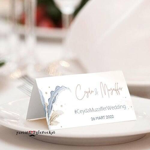 Gold Blue Yapraklı Konsept Hashtag / Masa Üstü İsim Kartları - 1