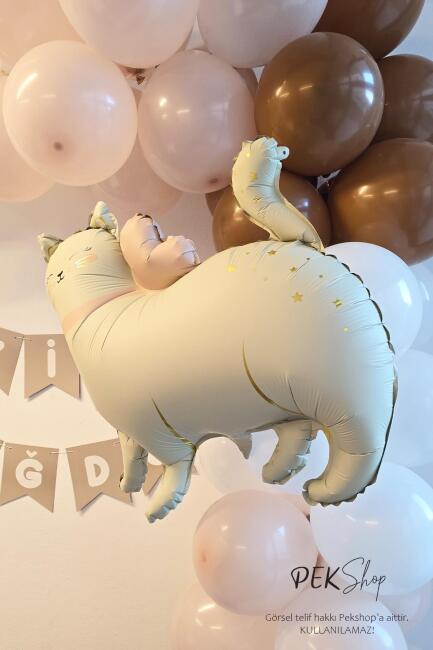 Gold Detaylı Retro Kedi Folyo Balon Ayaklı Retro Beyaz - 2