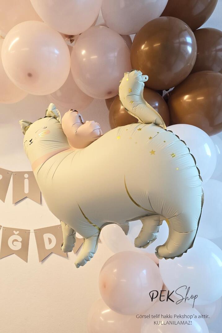 Gold Detaylı Retro Kedi Folyo Balon Ayaklı Retro Beyaz - 2