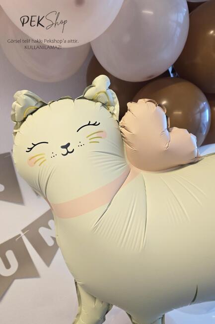 Gold Detaylı Retro Kedi Folyo Balon Ayaklı Retro Beyaz - 3
