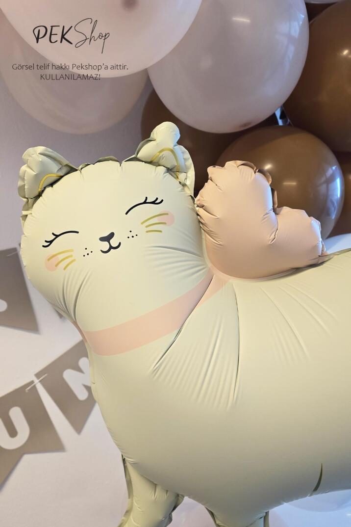 Gold Detaylı Retro Kedi Folyo Balon Ayaklı Retro Beyaz - 3