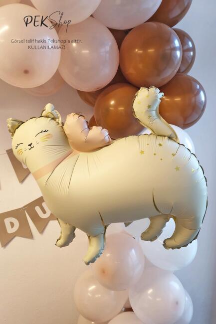 Gold Detaylı Retro Kedi Folyo Balon Ayaklı Retro Beyaz - 4