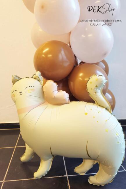 Gold Detaylı Retro Kedi Folyo Balon Ayaklı Retro Beyaz - 6