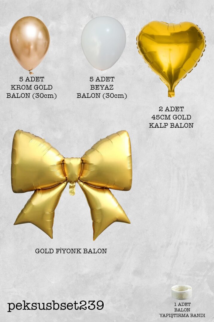 Gold Fiyonk Folyo Balonlu Beyaz Gold Tema Balon Seti Set239 - 2