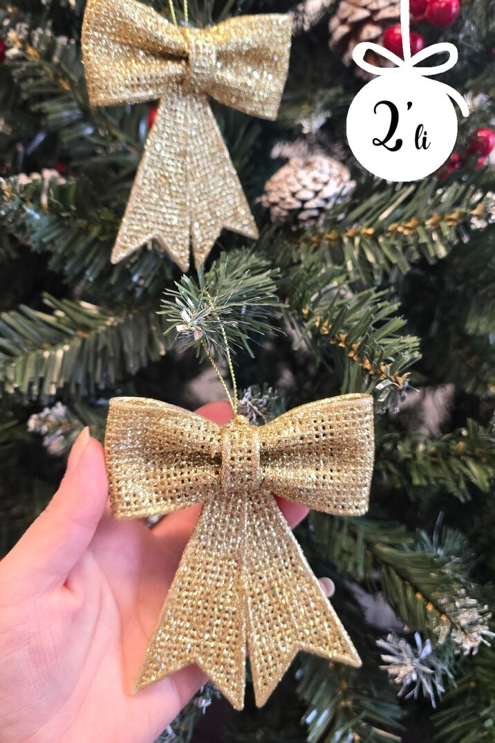 Gold Fiyonk Süs Yılbaşı Ağacı Süsü 2li Paket 9x11 cm - 1
