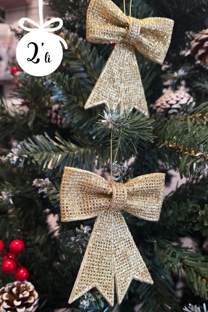 Gold Fiyonk Süs Yılbaşı Ağacı Süsü 2li Paket 9x11 cm - 2
