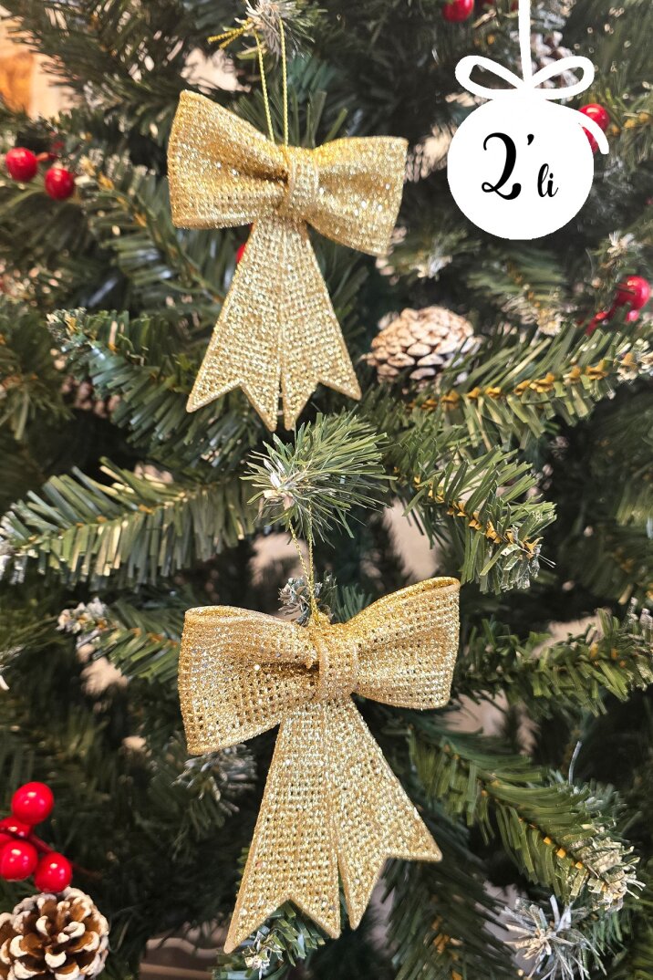 Gold Fiyonk Süs Yılbaşı Ağacı Süsü 2li Paket 9x11 cm - 4