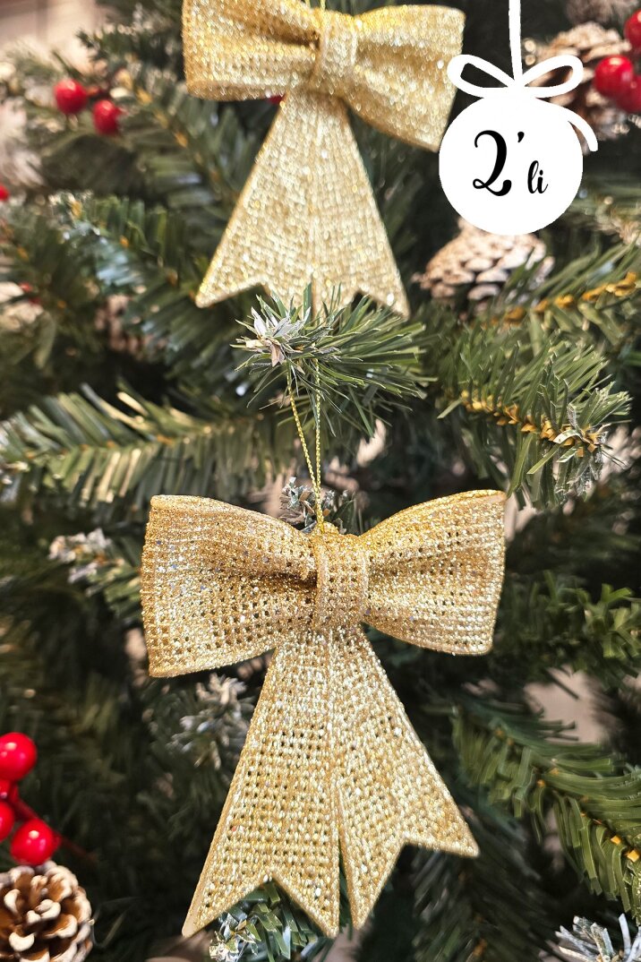 Gold Fiyonk Süs Yılbaşı Ağacı Süsü 2li Paket 9x11 cm - 5