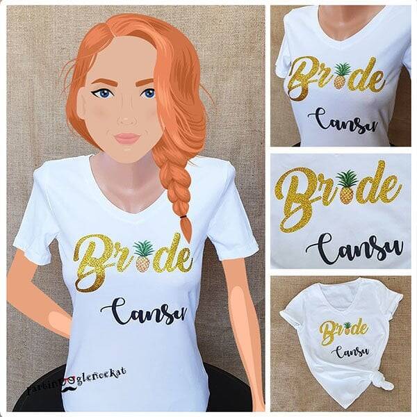 Gold Glitter Ananas Konsept Baskılı Beyaz Tshirt - 1