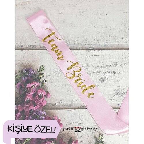 Gold Glitter Baskılı Kişiye Özel Pembe Kuşak - 1