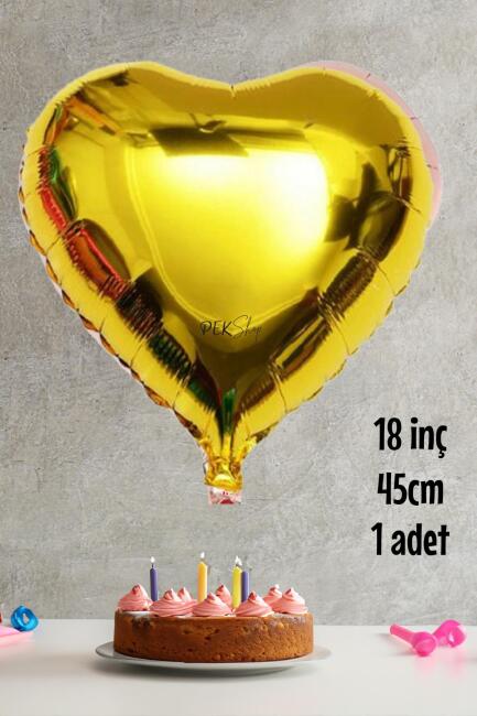 Gold Kalp Folyo Balon Parlak Kalp Balon 18" 45cm