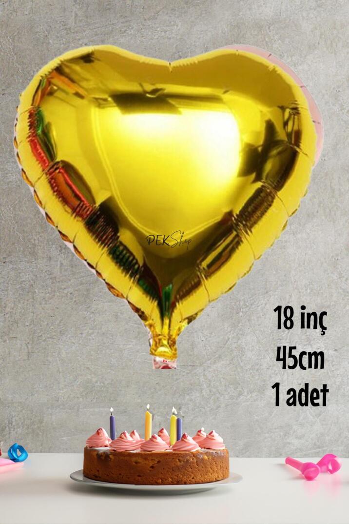 Gold Kalp Folyo Balon Parlak Kalp Balon 18" 45cm - 1