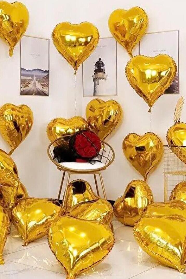 Gold Kalp Folyo Balon Parlak Kalp Balon 18" 45cm - 2