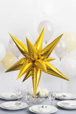 Gold Kutup Yıldızı Folyo Balon Tek Parça Büyük Kutup Yıldız Balon 27inç 70cm - 3