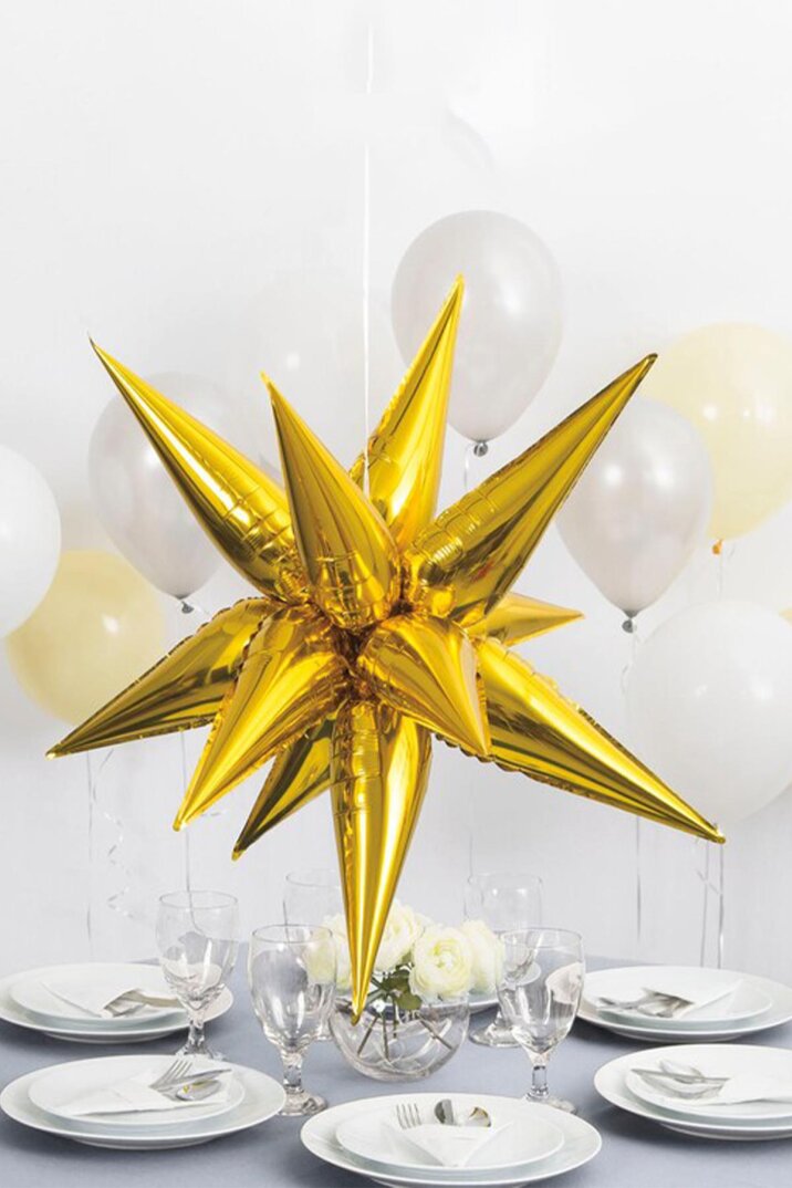 Gold Kutup Yıldızı Folyo Balon Tek Parça Büyük Kutup Yıldız Balon 27inç 70cm - 3